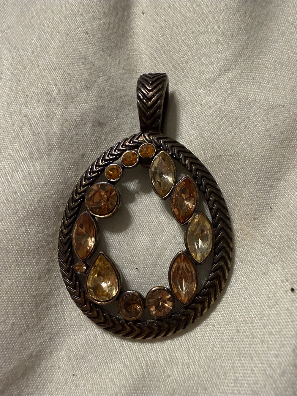 Premier Designs Bronze Teardrop Pendant with Amber and Champagne Stones